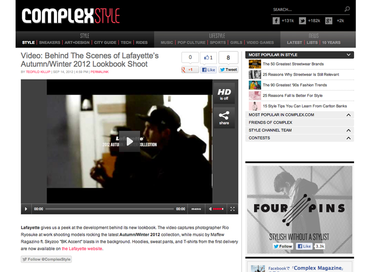 Posted “Video: Behind The Scenes of Lafayette’s Autumn/Winter 2012 Lookbook Shoot” on Complex